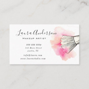 Cartão de Visita de Maquiadora Aquarela Rosa