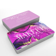 Cartão de Visita de Maquiagem Aquarela Rosa Roxo M