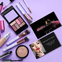 cartão de visita de maquiagem de cabelo preto e br