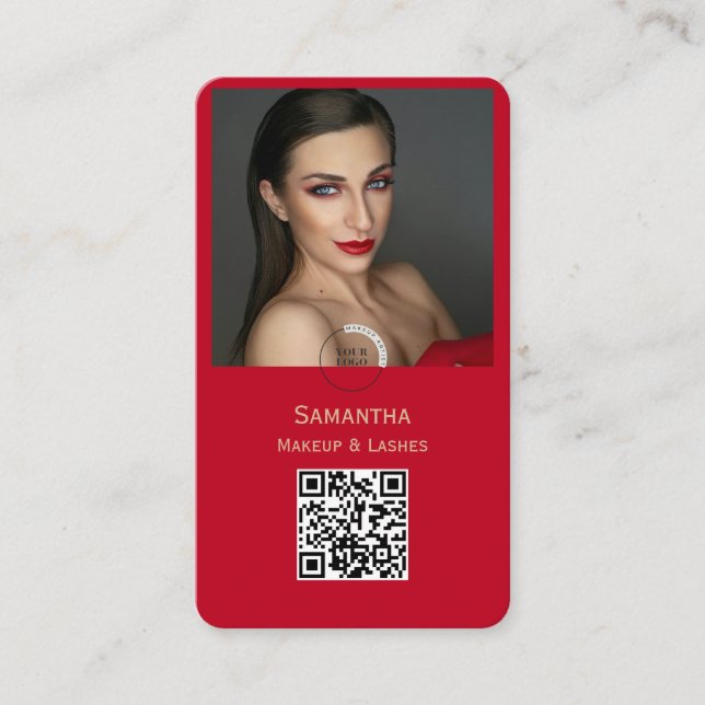 Cartão de visita de maquiagem de foto moderna códi (Frente)