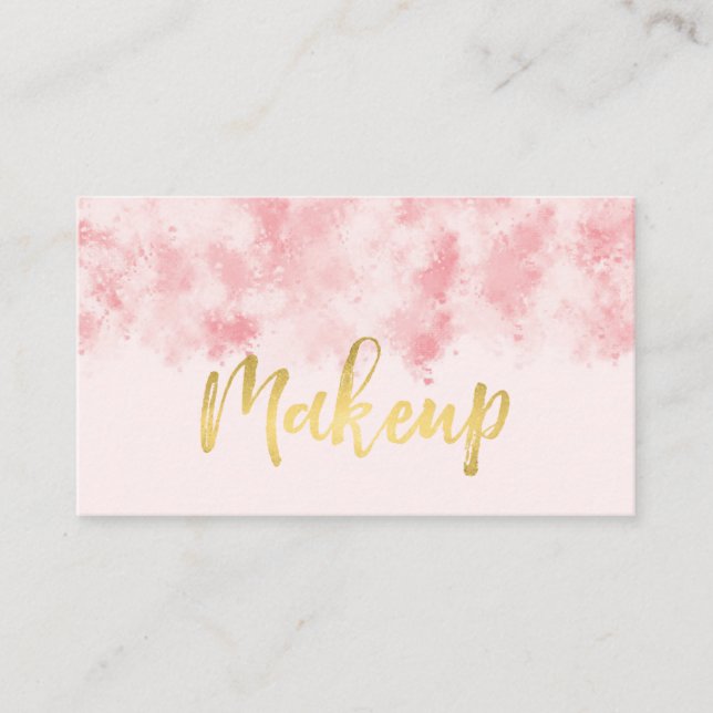 Cartão de visita de maquiagem rosa e Dourada (Frente)