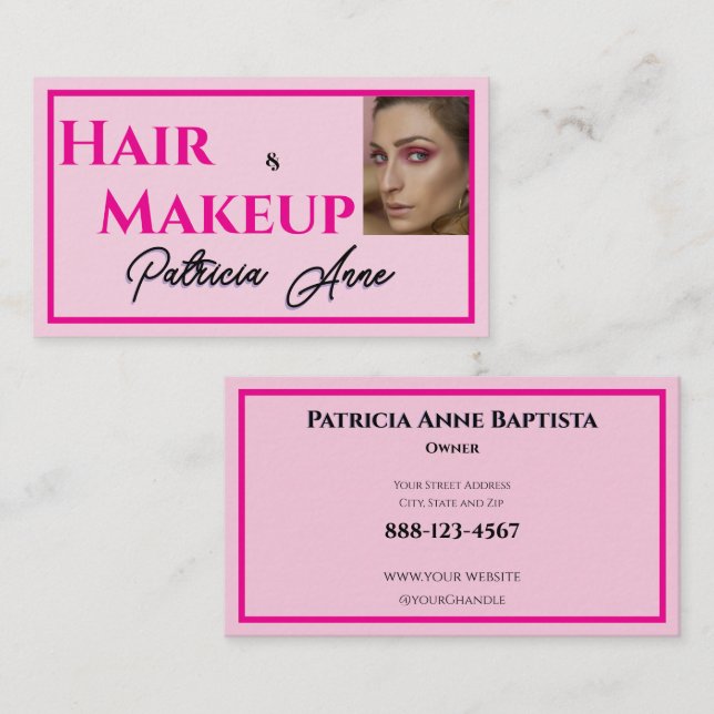 Cartão de Visita de Maquiagem Script Preto Rosa Be (Frente/Verso)
