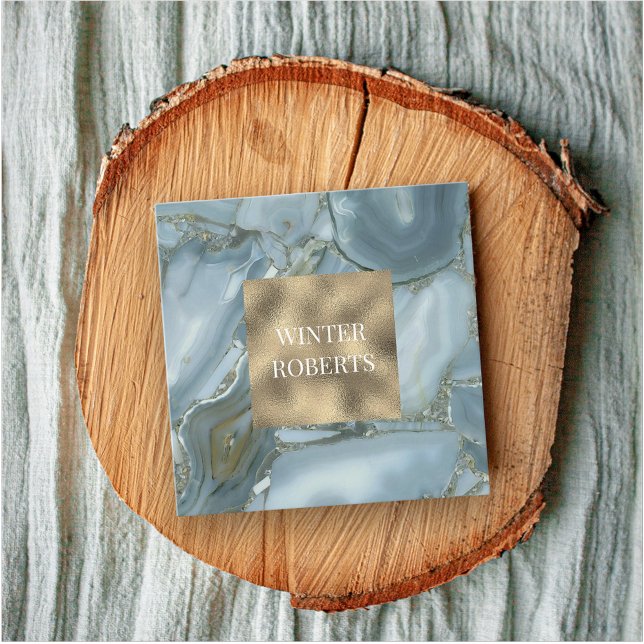 Cartão de visita de mármore de ouro cônico do luxo (Luxury design for Square Business Card : gold glitter & blue marble)