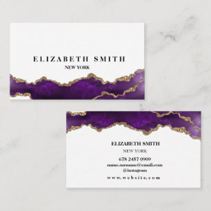 Cartão de visita de mármore de textura roxa e dour