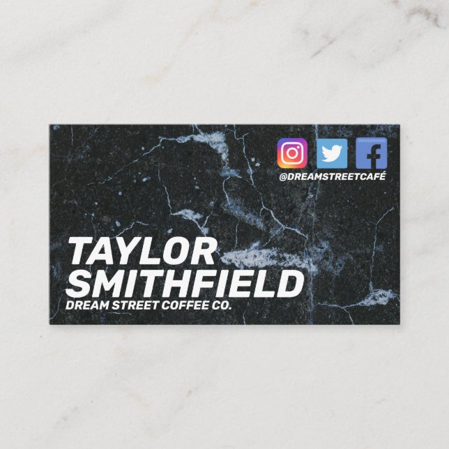 Cartão de visita de mármore preto moderno das mídi (Frente)