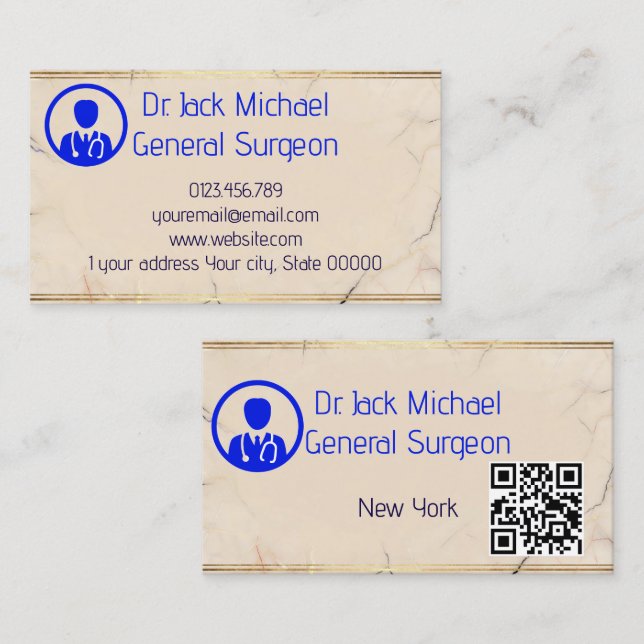 Cartão de Visita de Médico com QR Code de Luxo (Frente/Verso)