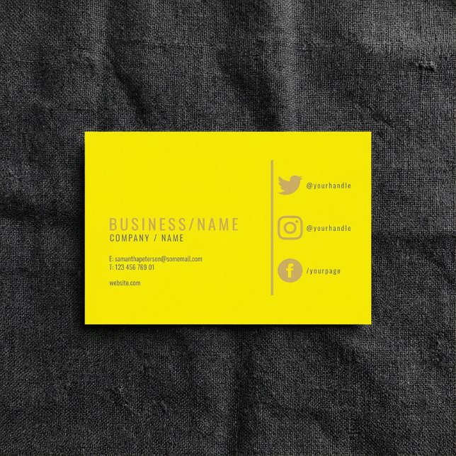 Cartão de visita de mídia social amarela neon bril (Bright neon yellow social media business card. business card.)