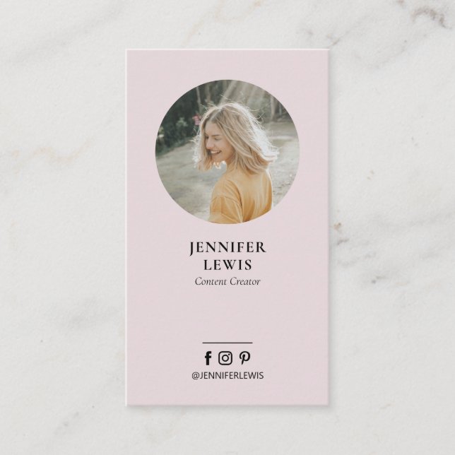 Cartão de visita de Mídia Social de Foto Rosa Mode (Frente)