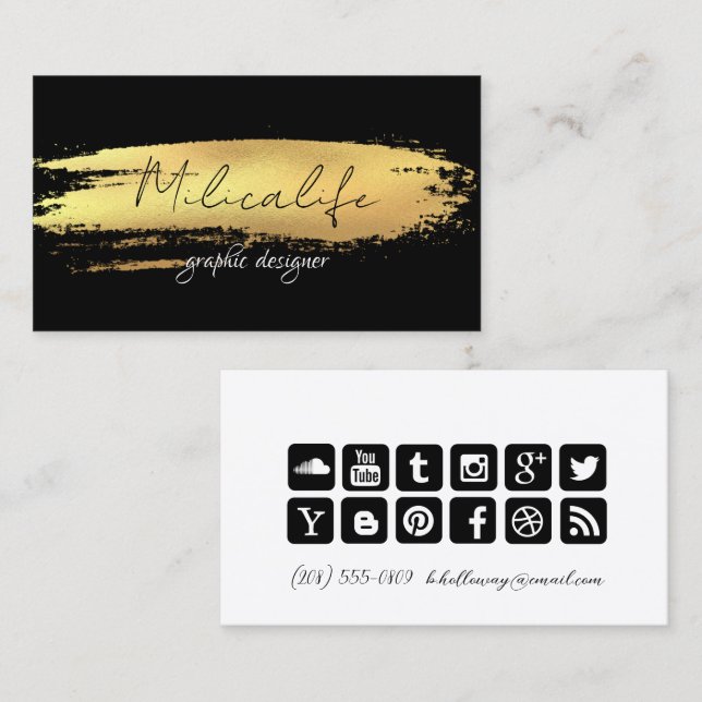 Cartão de visita de mídia social de ouro negro (Frente/Verso)