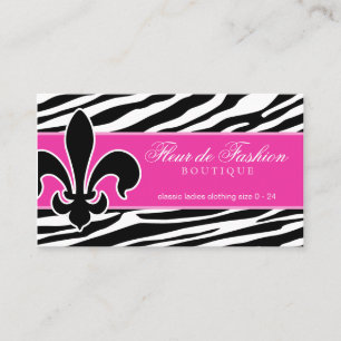 Cartão de visita de moda Fleur de lis zebra rosa