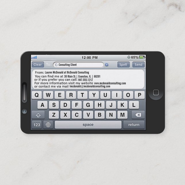 cartão de visita de modelo de iphone sms (Frente)