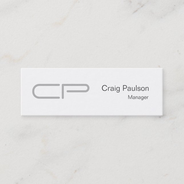 Cartão de visita de monograma branco preto fino e  (Frente)