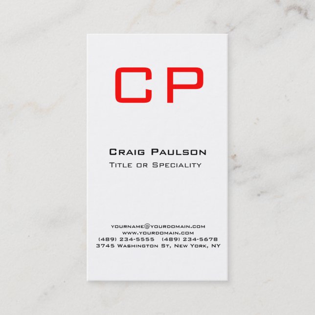 Cartão de visita de monograma branco preto-vermelh (Frente)
