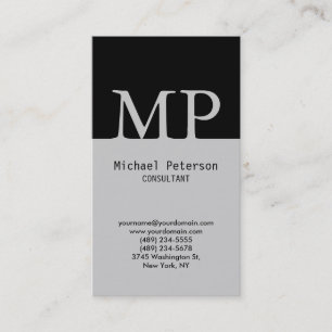 Cartão de visita de Monograma da Cinza Preta Verti