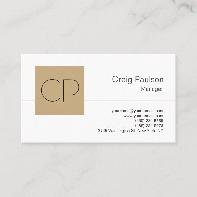 Cartão de visita de Monograma de bege Branco preto (Frente)