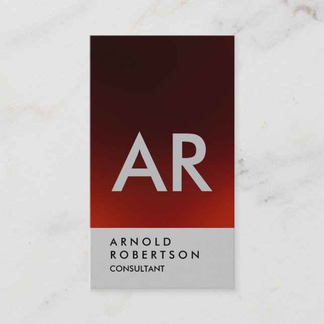 Cartão de visita de Monograma de Cinza Vermelha Es (Frente)