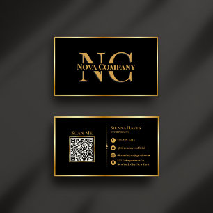 Cartão de visita de Monograma Dourado e Preto Mode