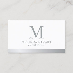 Cartão de visita de Monograma Elegante branco e p