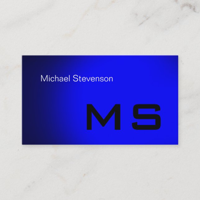 Cartão de visita de Monograma Moderno Azul Simples (Frente)
