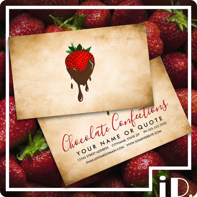 cartão de visita de morango de chocolate vintage (chocolate covered strawberry business cards)