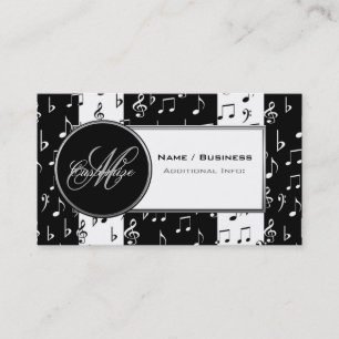 Cartão de visita de Música Preta e Branca Monogram