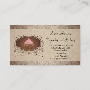 Cartão de Visita de Negócios Cupcake Damask Mocha