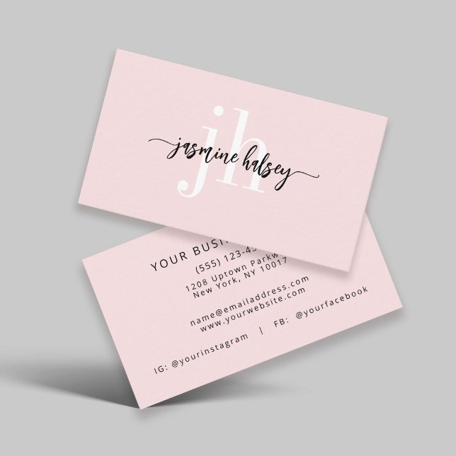 Cartão de visita de Nome Simples e Iniciais Rosa (Criador carregado)