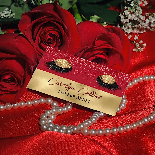 Cartão de visita de Olhos de Maquiagem Vermelho e  (Criador carregado)