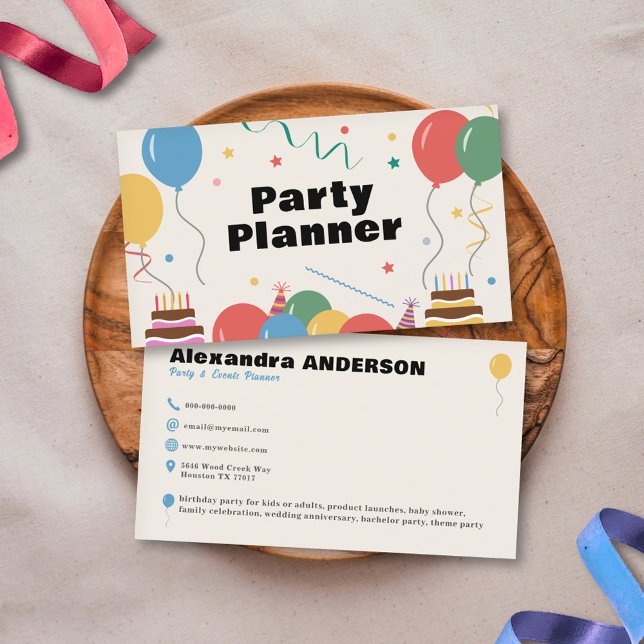 Cartão de Visita de Organizador de Festas (Party Planner Business Card)