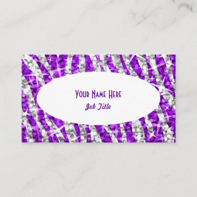 Cartão de visita de Oval Branco Puro de Zebra Glit (Frente)