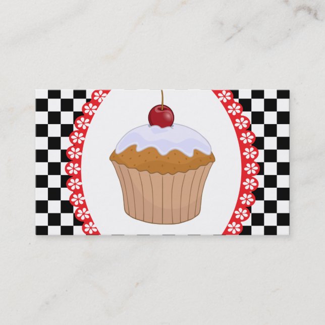 Cartão de Visita de Padaria Checkerboard Muffin (Frente)