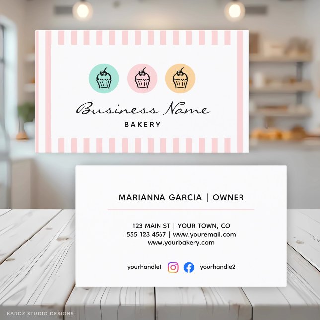 Cartão de Visita de Padaria Doces Profissional (Card shown in standard size with squared corners. Choose size and corner style. Packs of 50 cards.)