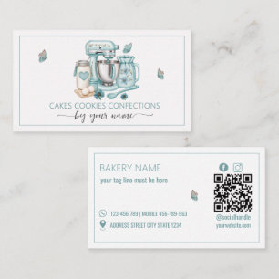 Cartão de Visita de Padaria Floral Standmixer Aqua