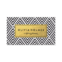 Cartão de visita de Padrão Chevron Preto e Dourado