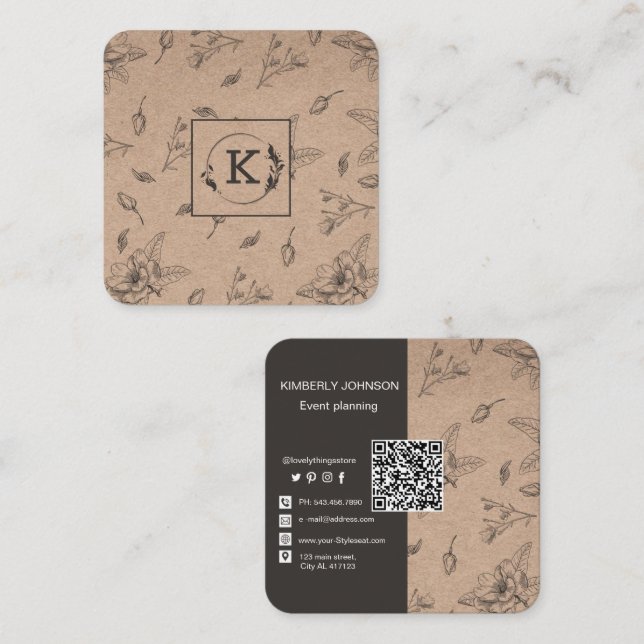 Cartão de visita de papel Artesanato Botânico mode (Frente/Verso)