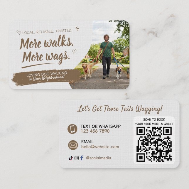 Cartão de Visita de Passeio de Cães com Código QR (Frente/Verso)