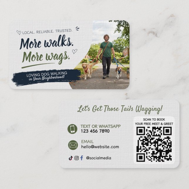 Cartão de Visita de Passeio de Cães com Código QR (Frente/Verso)
