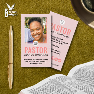 Cartão de Visita de Pastor de Igreja Moderno Rosa