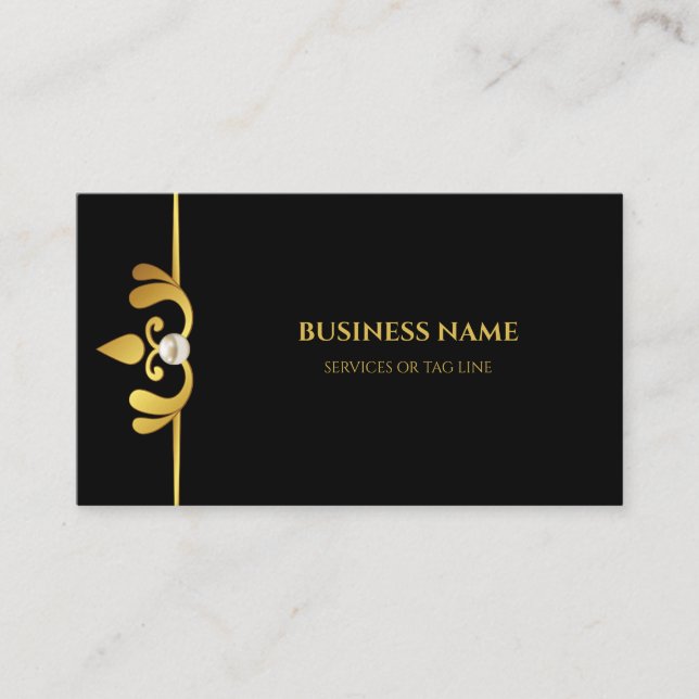 Cartão de visita de pérolas Douradas de metal pret (Frente)