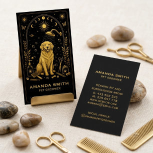 Cartão de Visita de Pet Groomer Tarot Black Gold