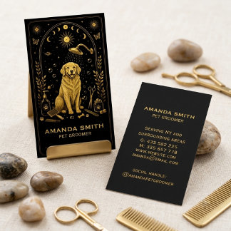 Cartão de Visita de Pet Groomer Tarot Black Gold