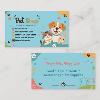Cartão de Visita de Pet Shop Divertido Animais Fof