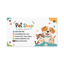 Cartão de Visita de Pet Shop Divertido Animais Fof