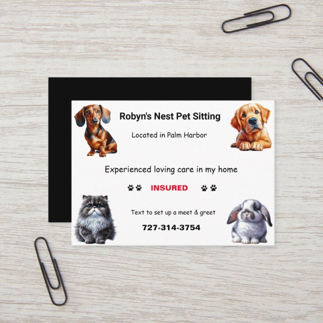 Cartão de Visita de Pet Sitter (Frente/Verso In Situ)