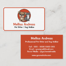 Cartão de Visita de Pet Sitter de Gato e Cachorro 