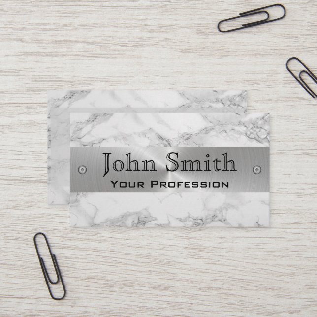 Cartão de visita de Prata de Aço Marble (Frente/Verso In Situ)