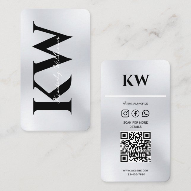 Cartão de visita de prata - Design moderno e profi (Frente/Verso)