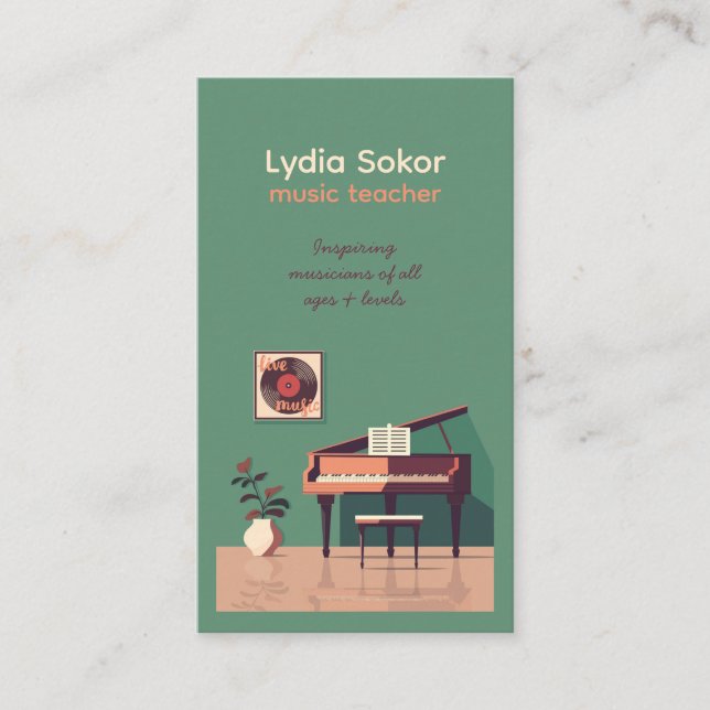 Cartão de visita de professor Elegante de Música P (Frente)