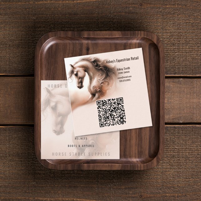 Cartão de visita de quadrado de código QR do caval (Horse QR Code Square Business Card (front and back))