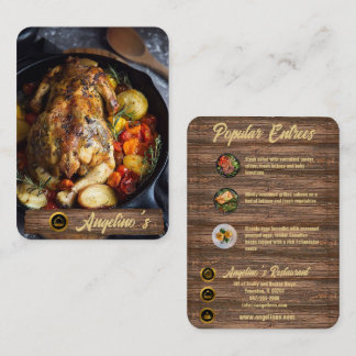 cartão de visita de restaurante com entradas